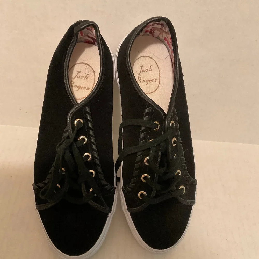 Jack Rogers Sneakers 8 Black Suede Uppers Rubber Soles White Trim